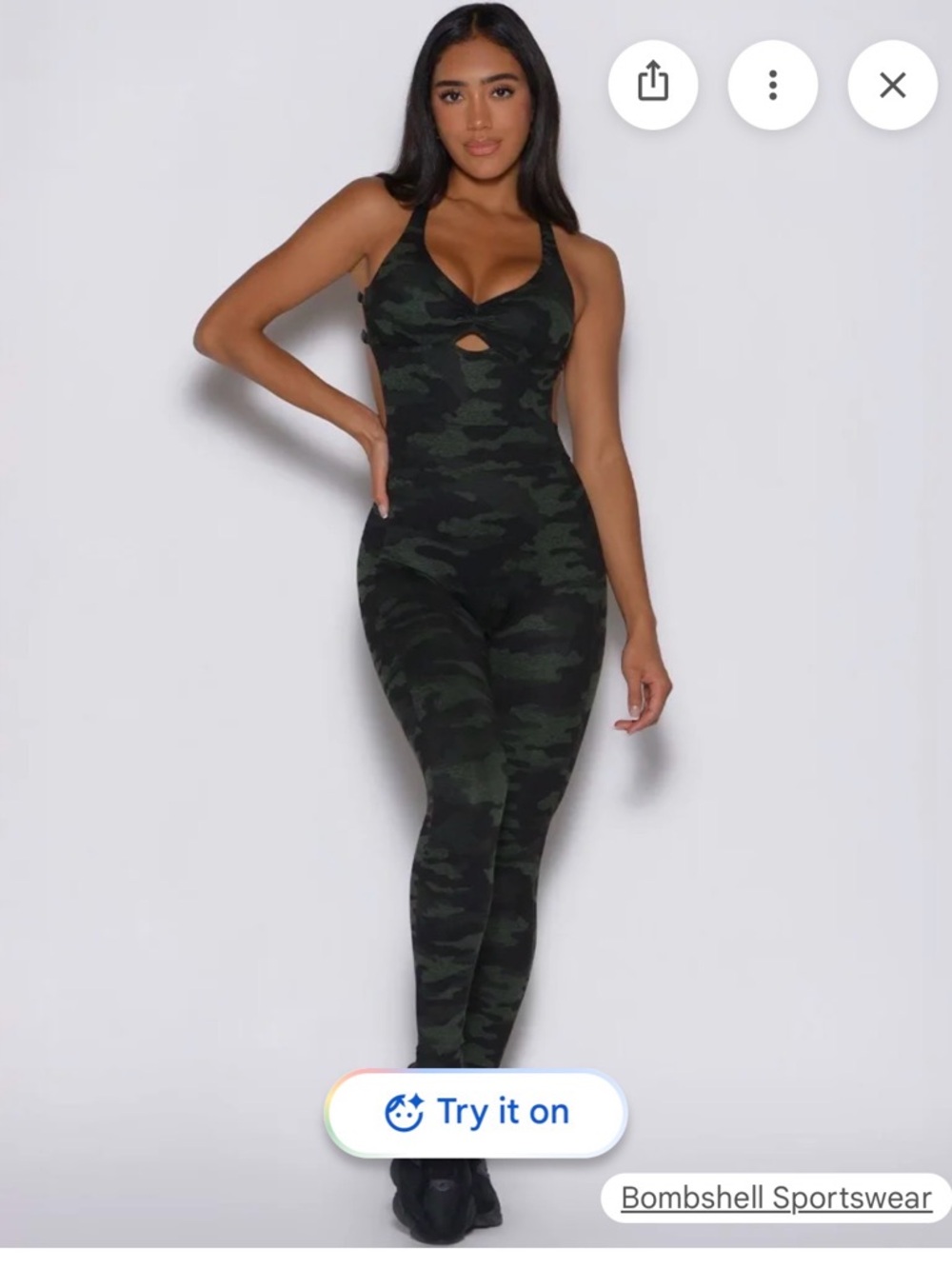 Bombshell Sportswear Dark Green & Black Camo Cutout Jumpsuit